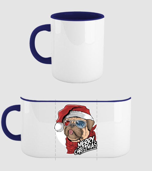 Merry Christmas Mopsz model albastru închis pe tricou