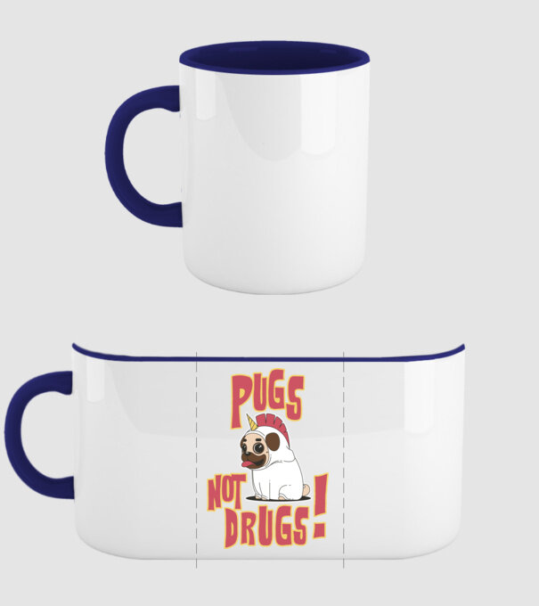 Pugs not drugs model albastru închis pe tricou