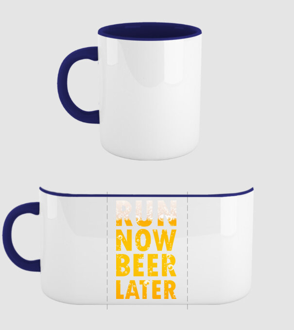 Run now beer later model albastru închis pe tricou