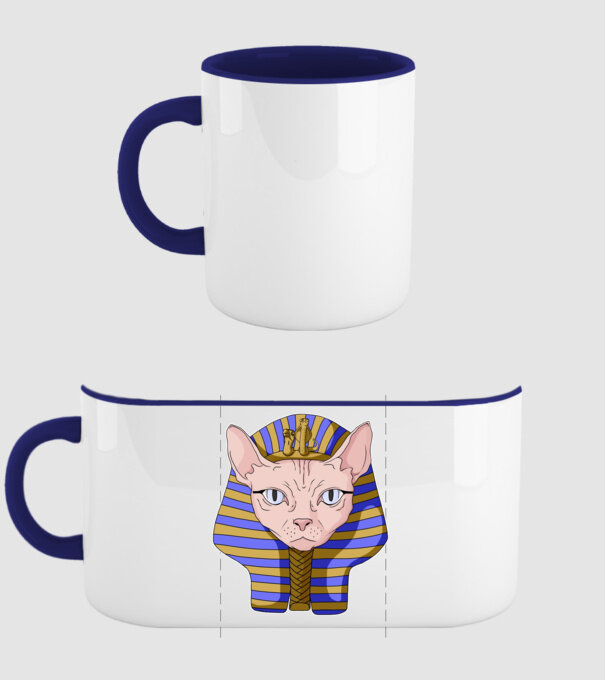sphynx cat pharaoh model albastru închis pe tricou