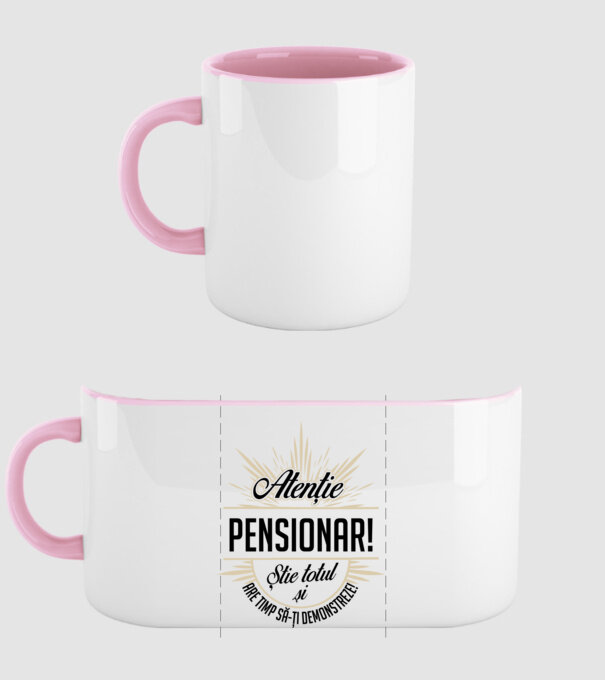Atenție pensionar! Știe totul și are timp să-ți demonstreze! model roz deschis pe tricou
