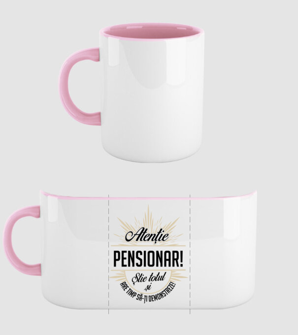 Atenție pensionar! Știe totul și are timp să-ți demonstreze! model roz deschis pe tricou