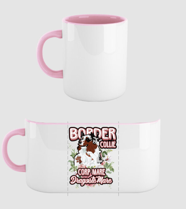 border collie - multă blană multă dragoste model roz deschis pe tricou