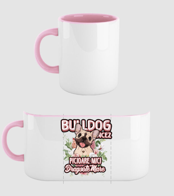 Bulldog francez picioare mici dragoste mare model roz deschis pe tricou