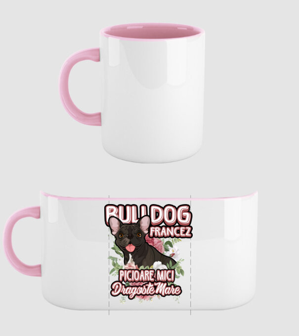 bulldog francez - picioare mici dragoste mare model roz deschis pe tricou