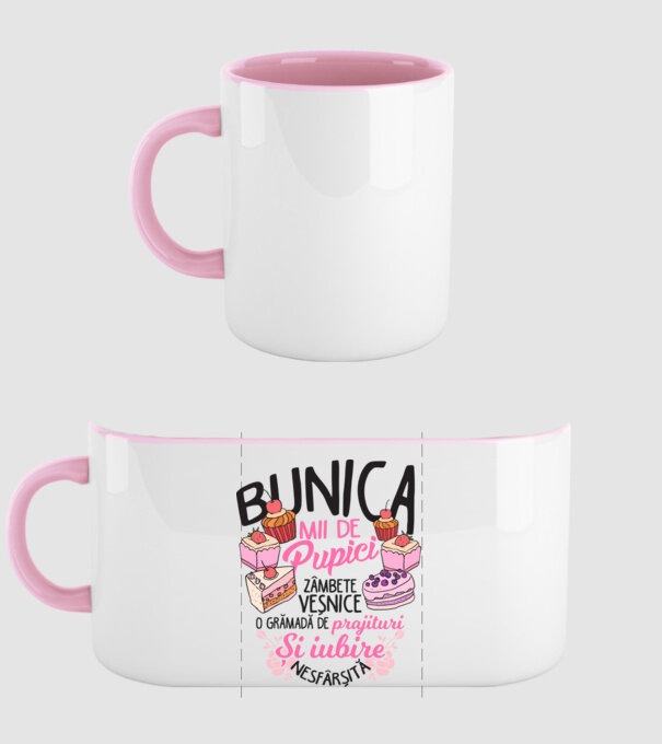 bunica - mii de pupici, zâmbete veșnice, o grămadă de prăjituri și iubire nesfârșită model roz deschis pe tricou