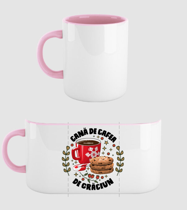 Cană de cafea de Crăciun model roz deschis pe tricou
