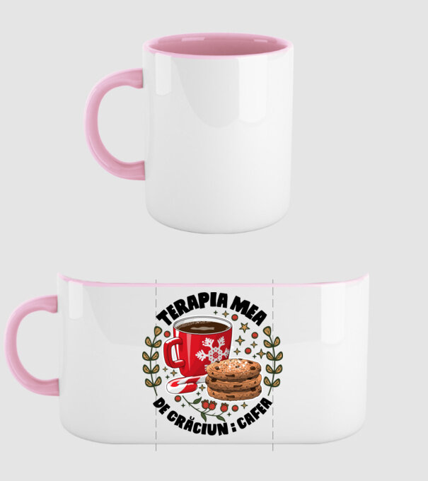 Cană de cafea de Crăciun model roz deschis pe tricou