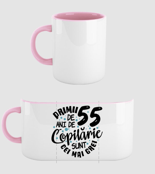Copilărie 55 de ani model roz deschis pe tricou