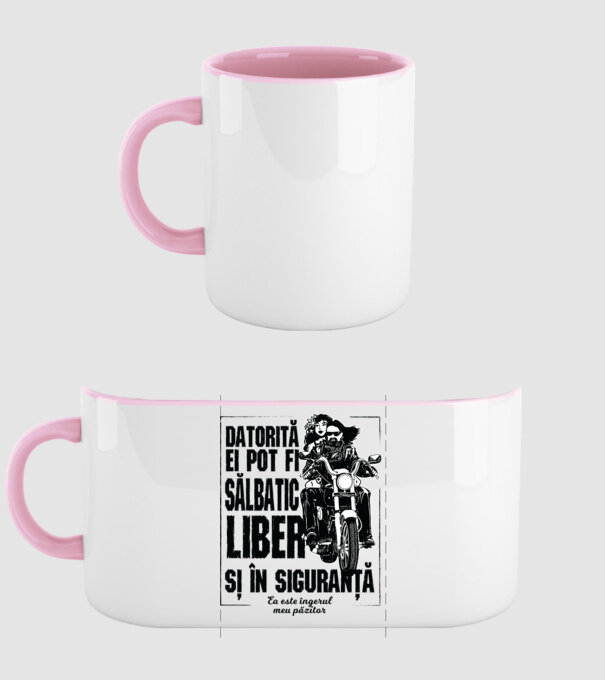 datorită lui pot fi sălbatică, liberă și în siguranță - el este îngerul meu păzitor model roz deschis pe tricou
