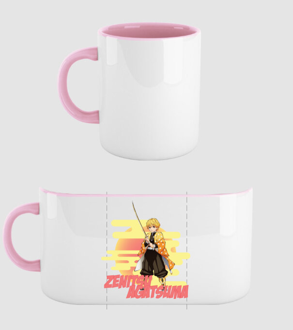 Demon Slayer Zenitsu model roz deschis pe tricou
