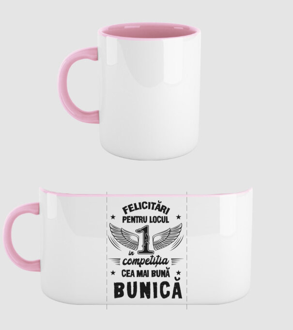 Felicitări pentru locul 1 în competiția Cea mai bună bunică! model roz deschis pe tricou