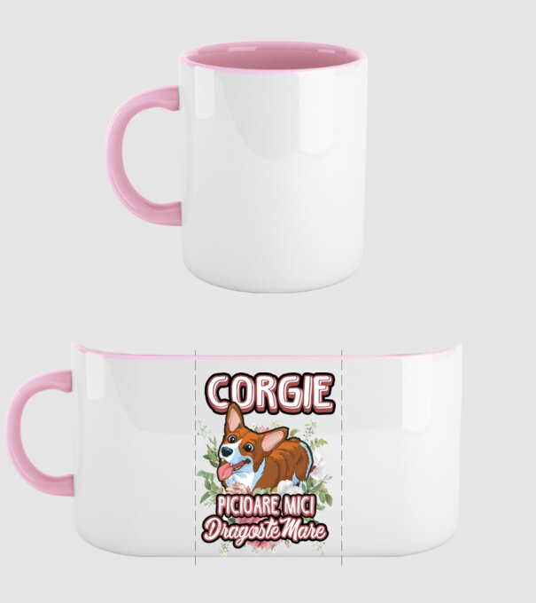 corgie : picioare mici dragoste mare model roz deschis pe tricou