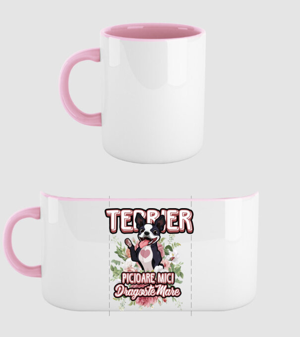 terrier : picioare mici dragoste mare model roz deschis pe tricou