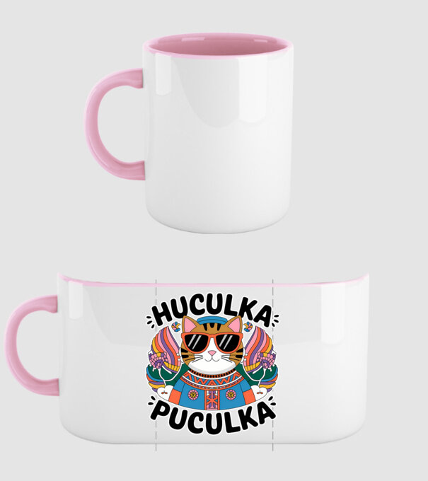 Huculka Puculka pisică 3 model roz deschis pe tricou