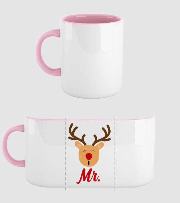 Mr. Reindeer Christmas couple model roz deschis pe tricou