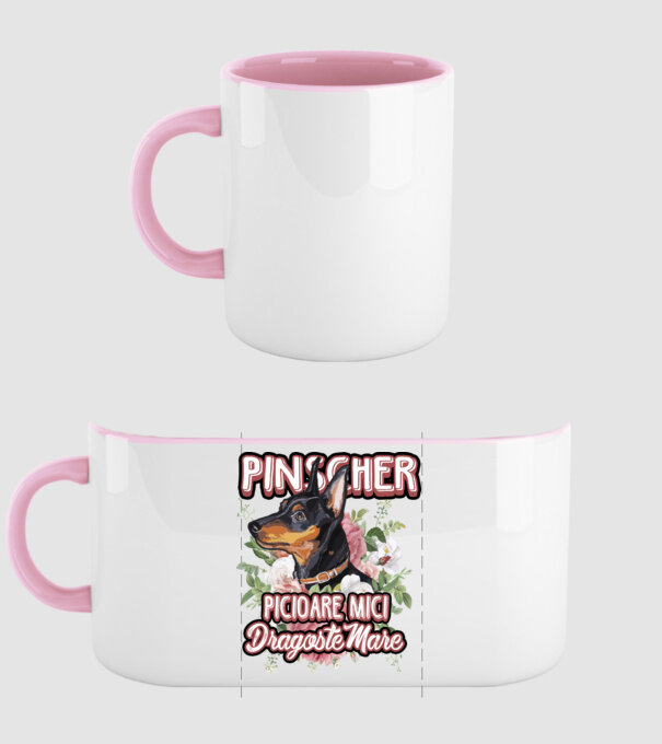 Pinscher picioare mici dragoste mare model roz deschis pe tricou