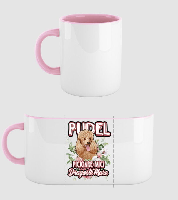 Pudel picioare mici dragoste mare model roz deschis pe tricou