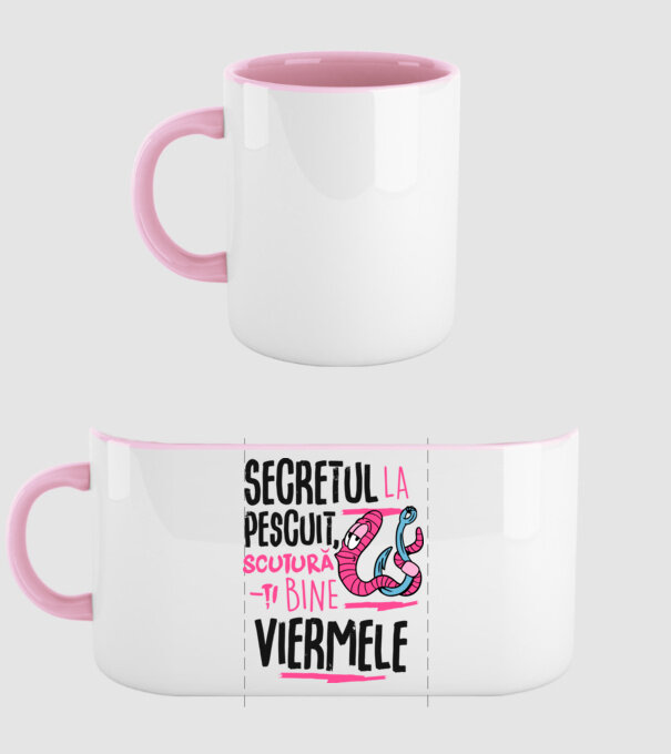 Secretul la pescuit scutură-ți bine viermele model roz deschis pe tricou
