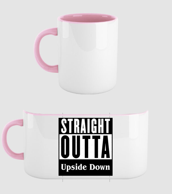 straight outta upside down model roz deschis pe tricou