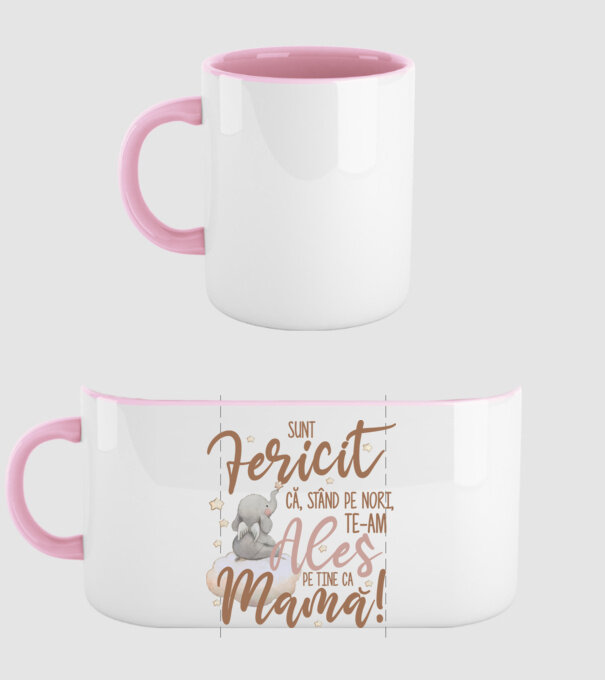 Sunt fericit că, stând pe nori, te-am ales pe tine ca mamă! model roz deschis pe tricou