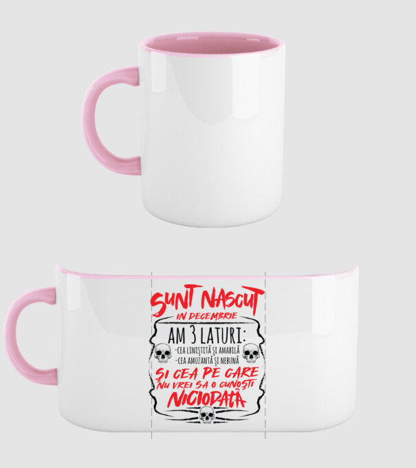 Sunt născut în decembrie am 3 laturi model roz deschis pe tricou