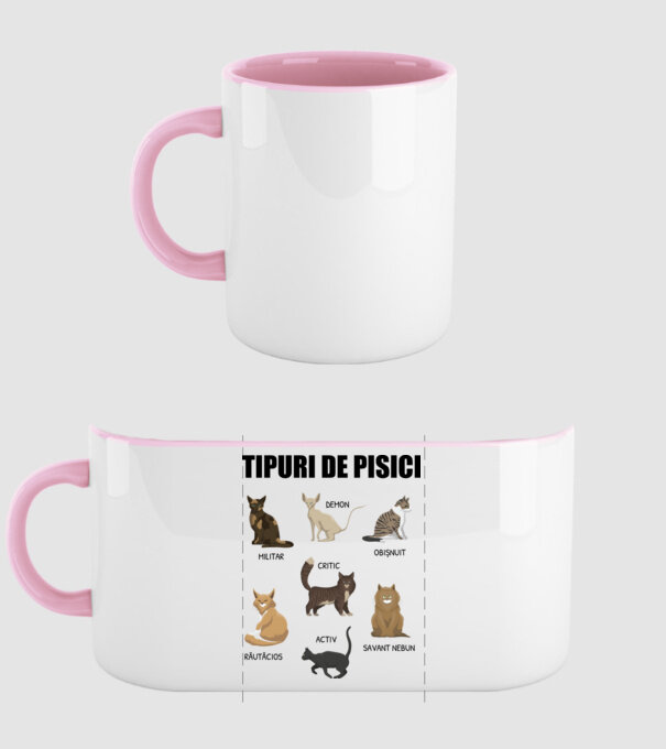Tipuri de pisici model roz deschis pe tricou