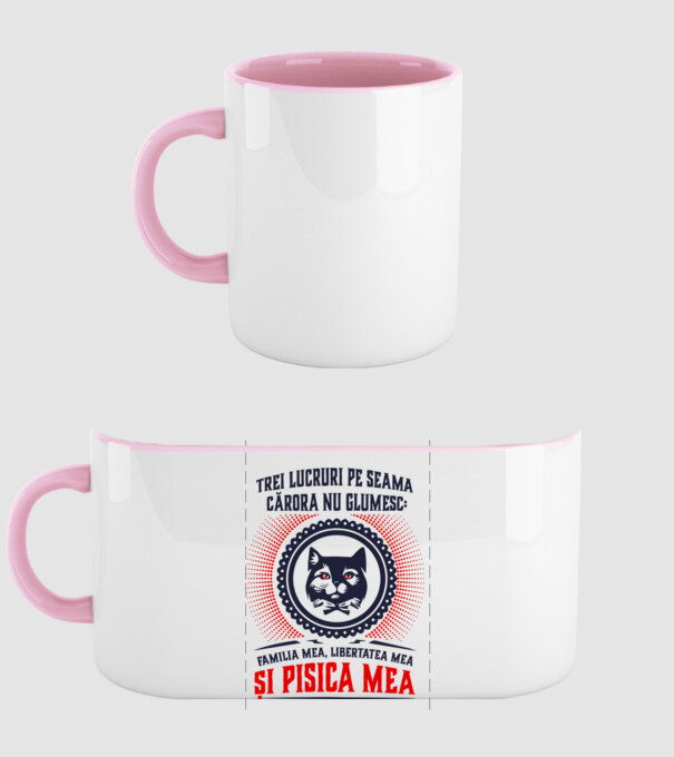trei lucruri pe seama cărora nu glumesc: familia mea, libertatea mea și pisica mea model roz deschis pe tricou