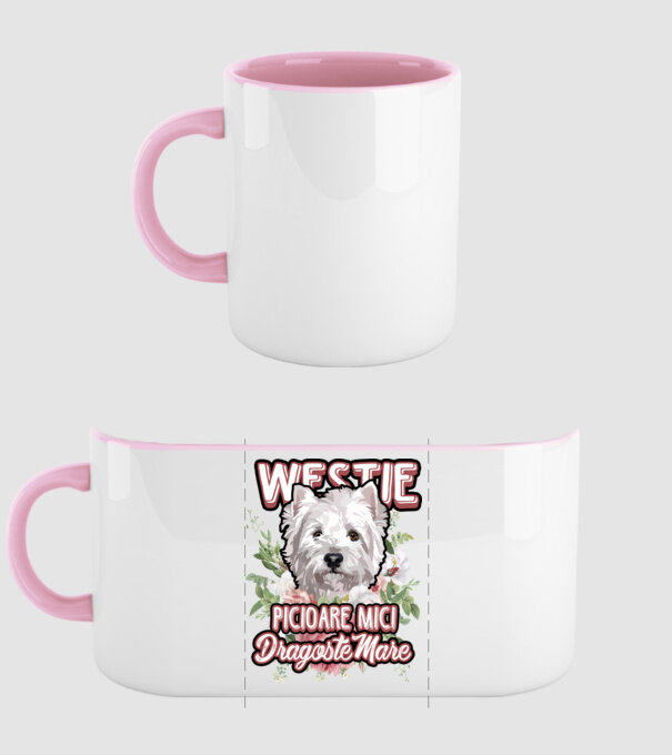 Westie picioare mici dragoste mare model roz deschis pe tricou