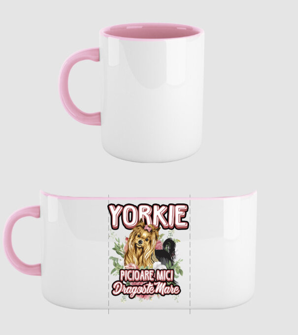 Yorkie - picioare mici dragoste mare model roz deschis pe tricou