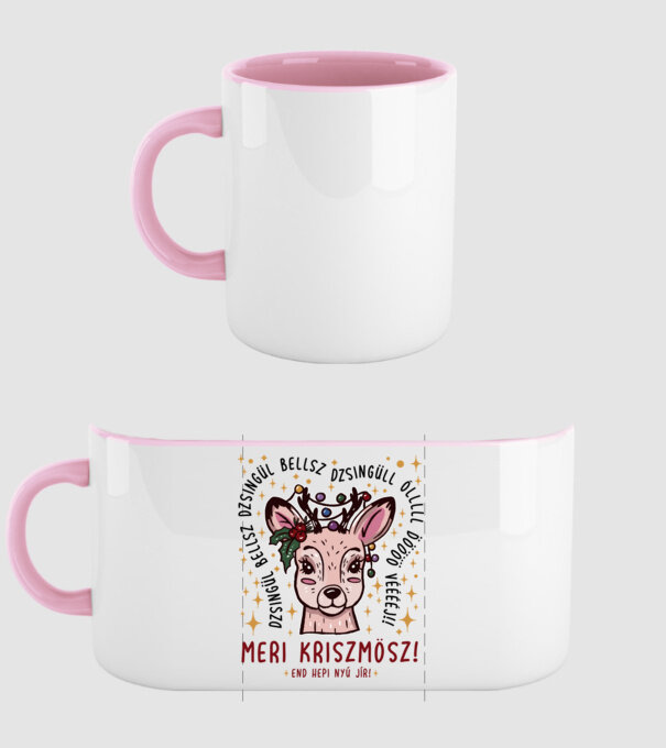 Cană dimensionată meri cristmăs djingăl bel model roz deschis pe tricou
