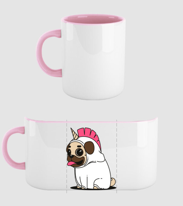 Pug Unicorn model roz deschis pe tricou
