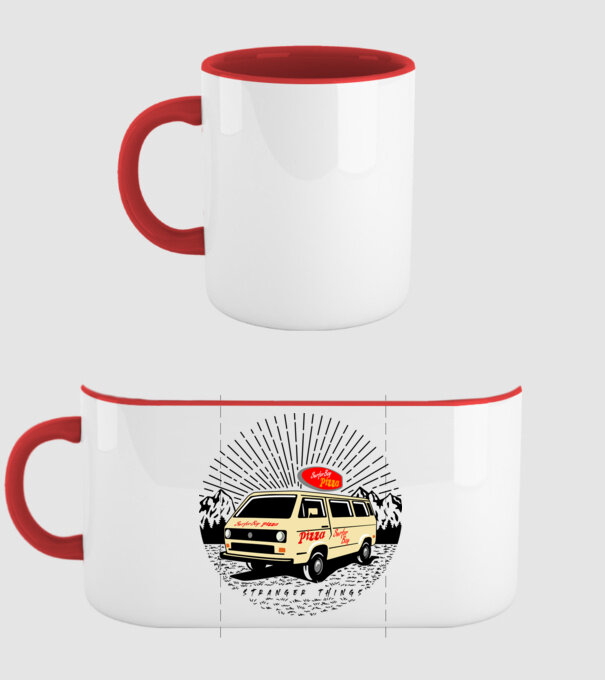 surfer boy pizza bus stranger things model roșu pe tricou