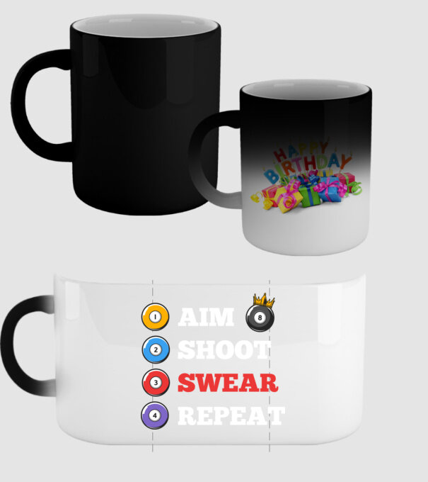 Aim swear shoot repeat - biliard v2 model negru pe tricou