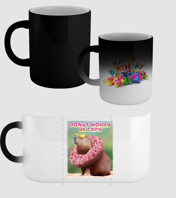 Capybara Donut worry be capy model negru pe tricou