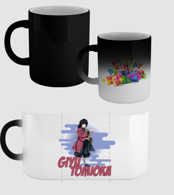 Demon Slayer Giyu model negru pe tricou