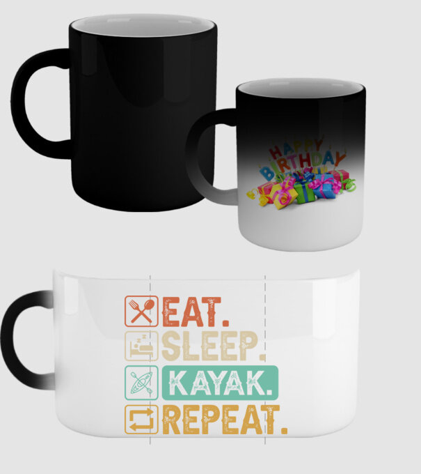 Eat Sleep Kayak model negru pe tricou