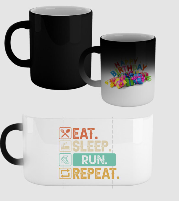 Eat Sleep Run Repeat model negru pe tricou