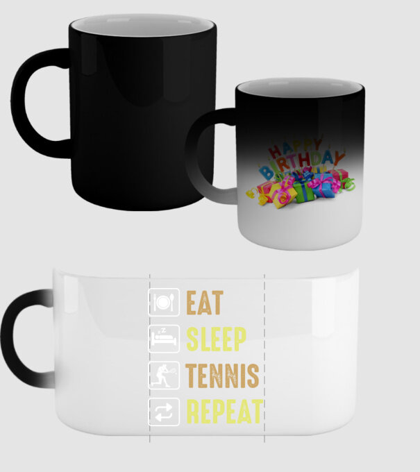 eat sleep tennis repeat model negru pe tricou