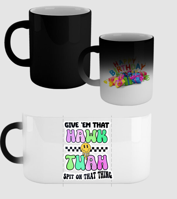 Give 'em that hawk tuah hippie trip model negru pe tricou