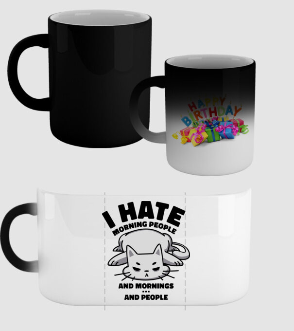 I hate morning people antisocial cat model negru pe tricou