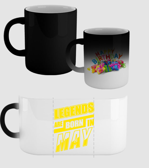 Legends are born in May model negru pe tricou
