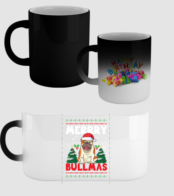 Merry bullmas ugly sweater model negru pe tricou