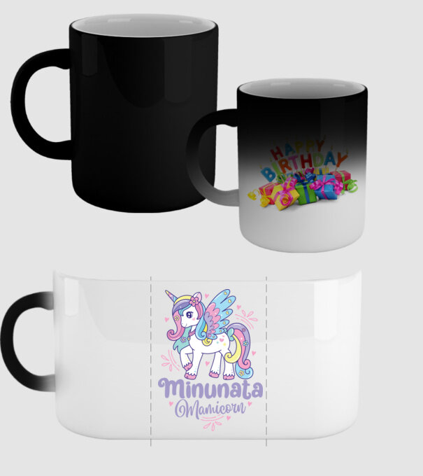 Minunata Mamicorn model negru pe tricou
