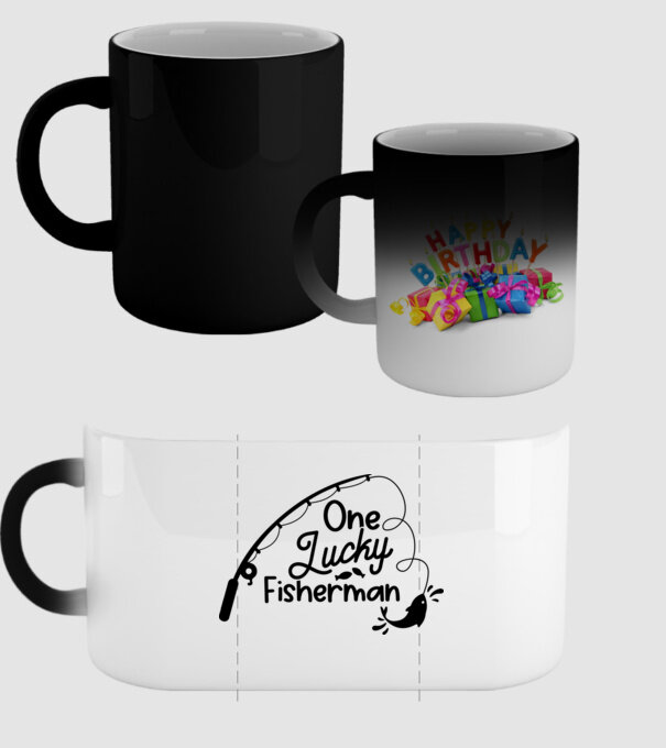 One lucky Fisherman model negru pe tricou