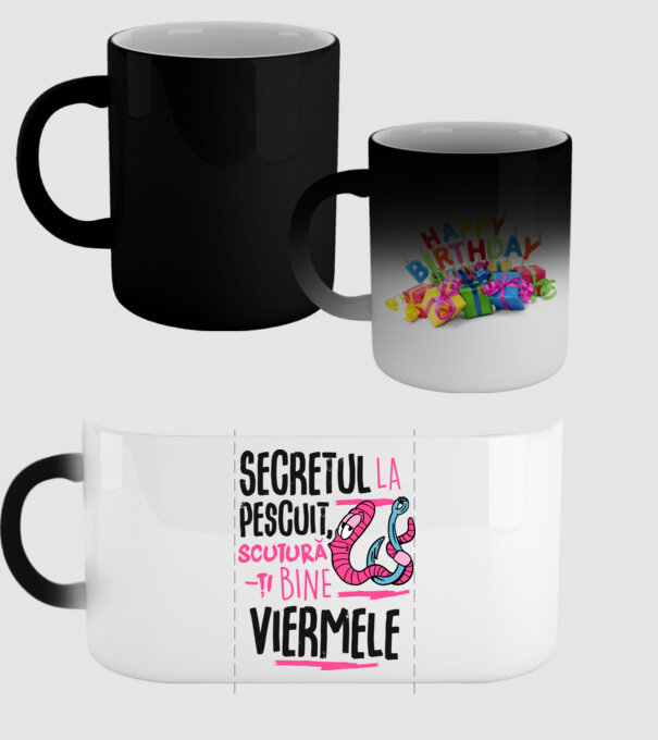 Secretul la pescuit scutură-ți bine viermele model negru pe tricou