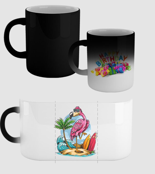 Surfer flamingo model negru pe tricou