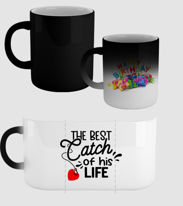 The best catch of his life model negru pe tricou