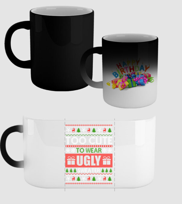 Too Cute for ugly sweater model negru pe tricou