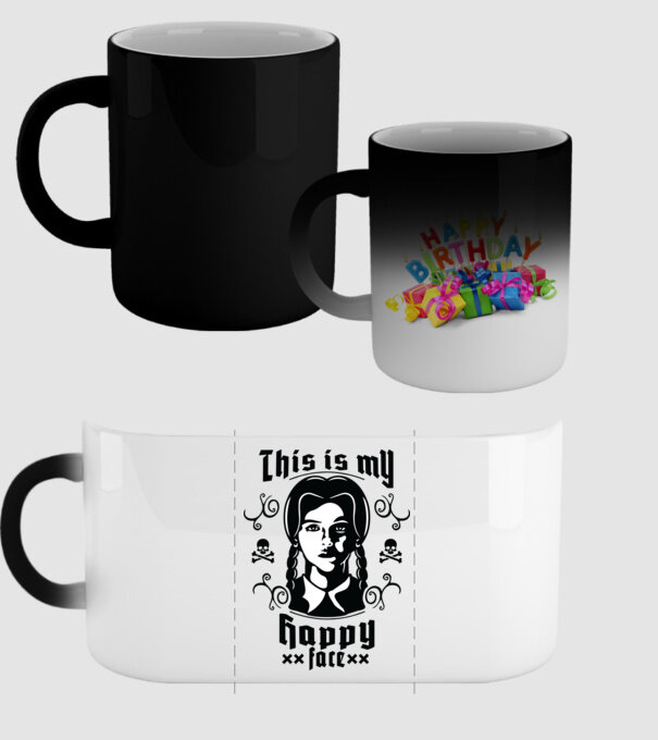 WEDNESDAY This is my happy face model negru pe tricou